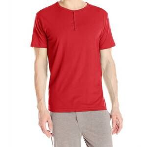NEW PAPI knit jersey short sleeve henley shirt in red